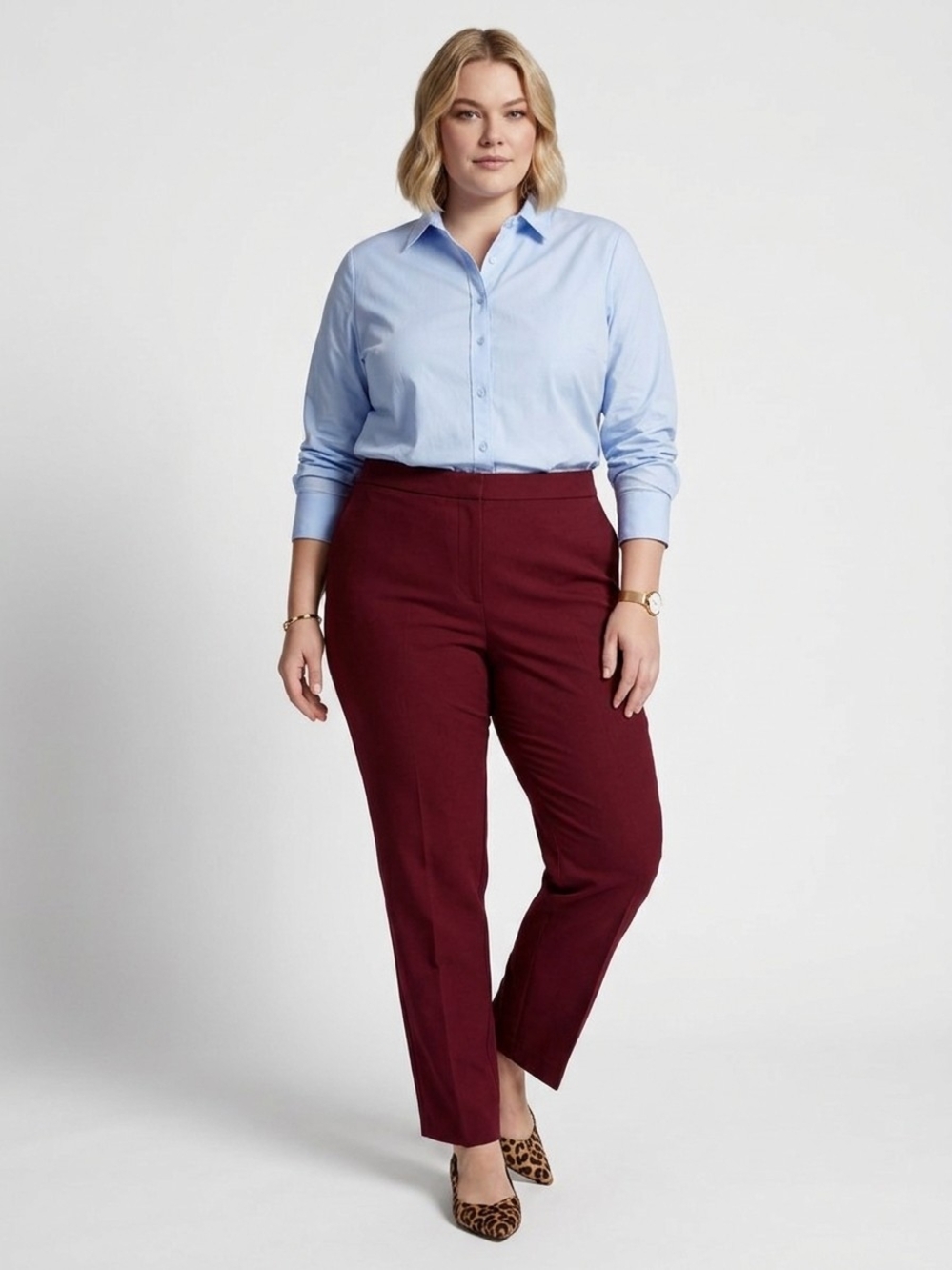 Dennis basso Plus-Size Burgundy Straight-Leg Trousers